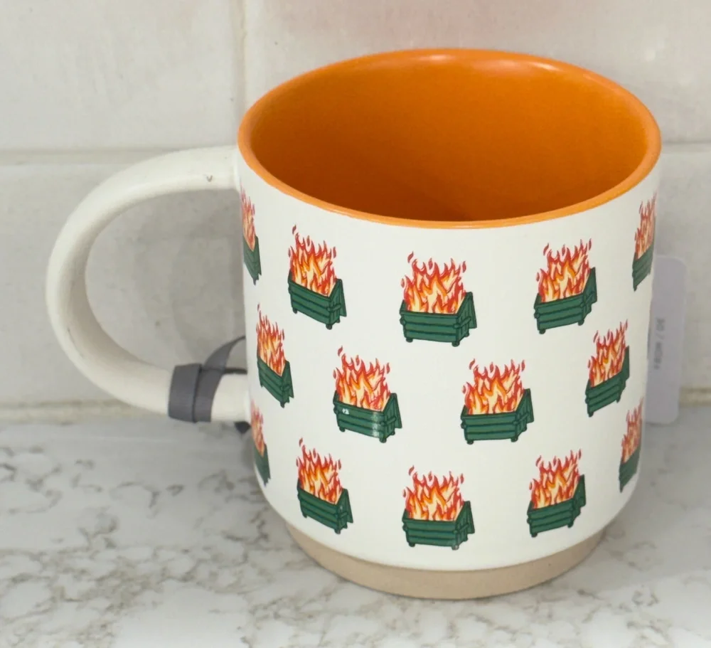 NWT Hallmark Shoebox Dumpster Fire Mug Everything's Fine Ceramic Coffee Cup Mug